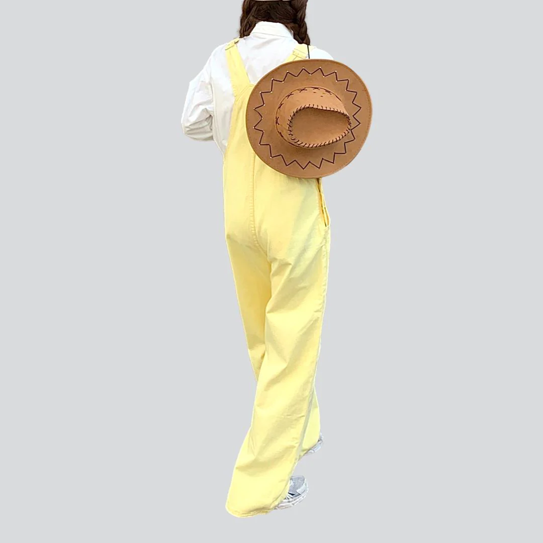 Yellow denim women's bib overall - Image 3