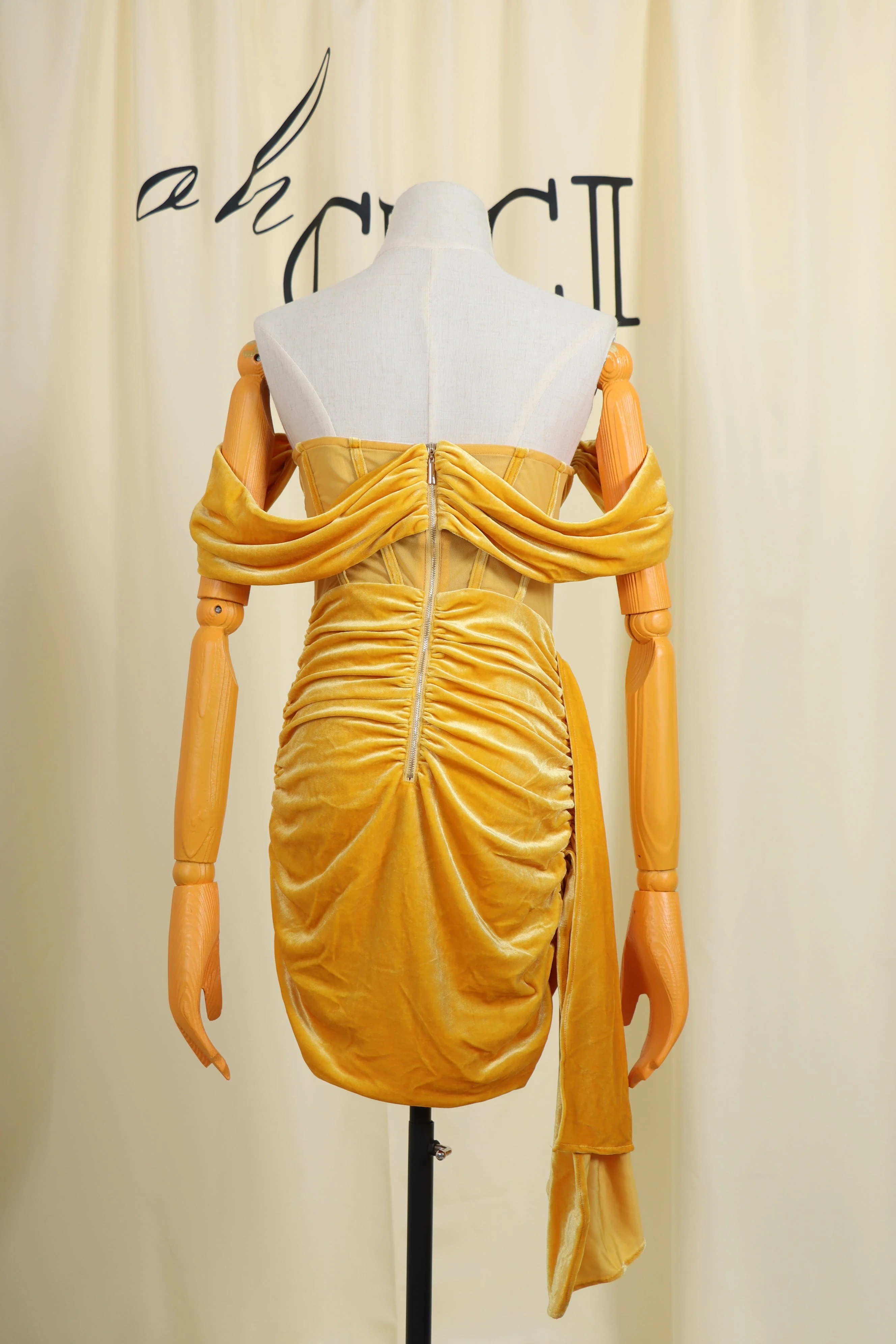 Yellow DRAPinG Off Shoulder Corset Dress - Image 5