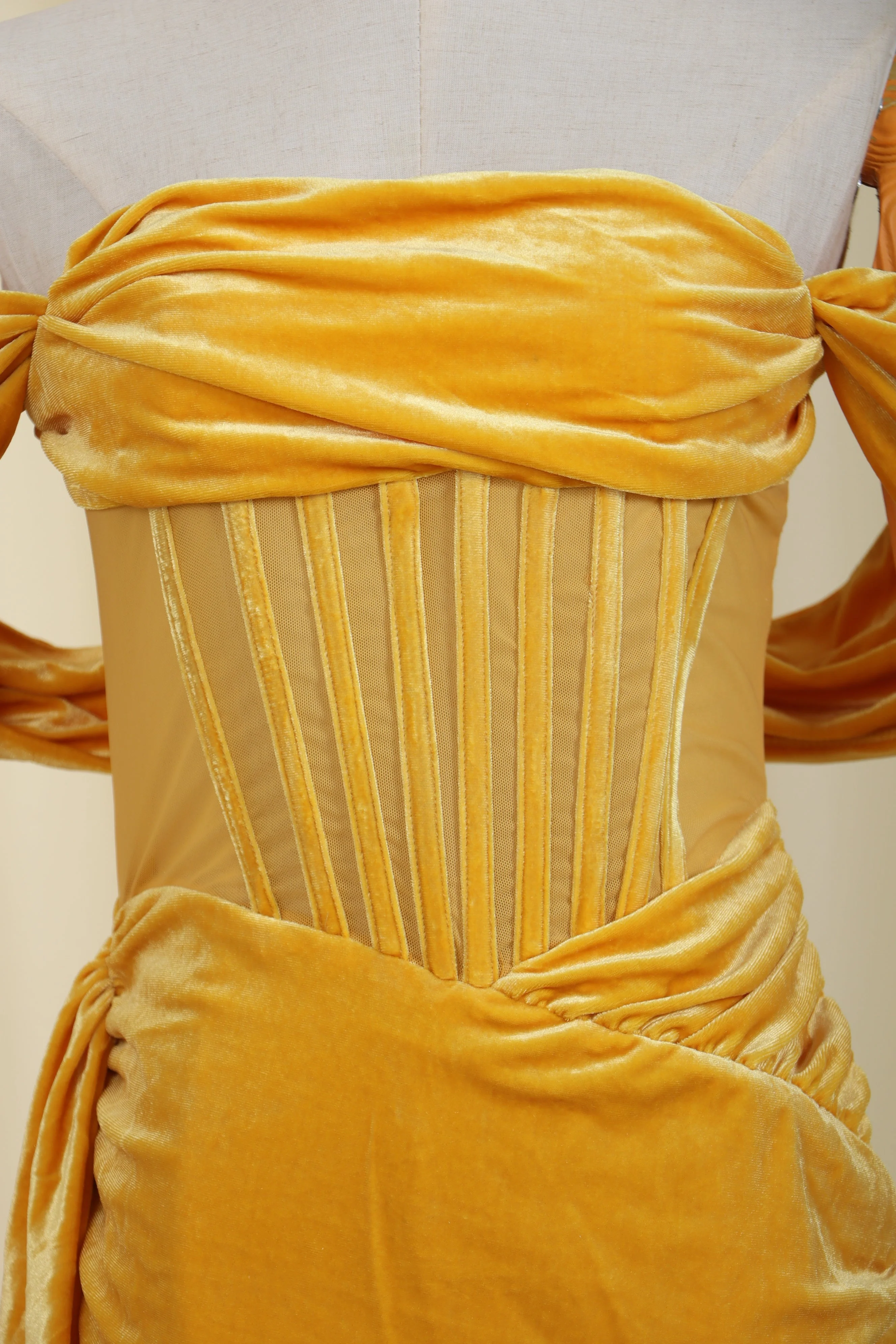 Yellow DRAPinG Off Shoulder Corset Dress - Image 6