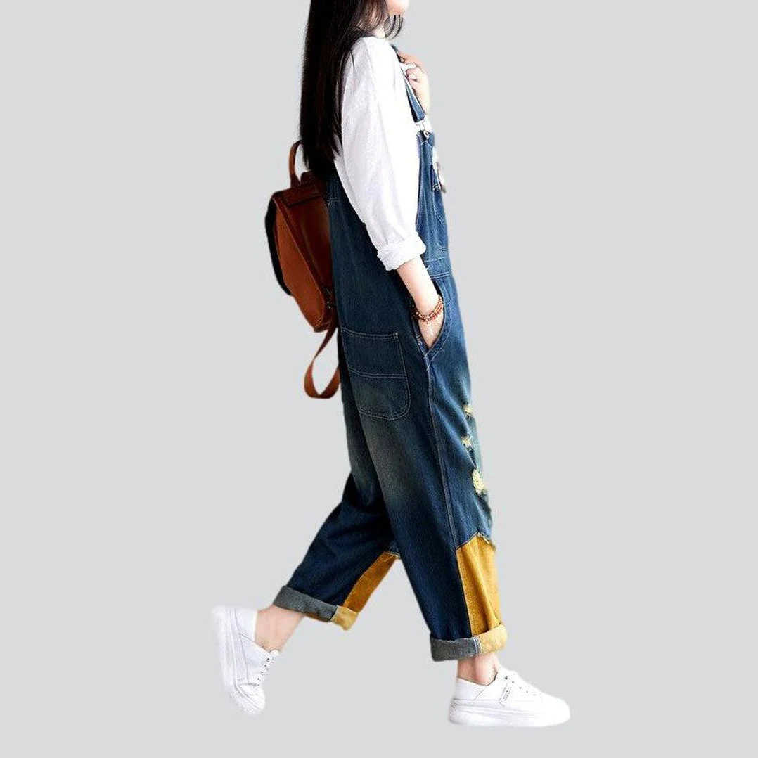 Yellow hem women's denim jumpsuit - Image 2