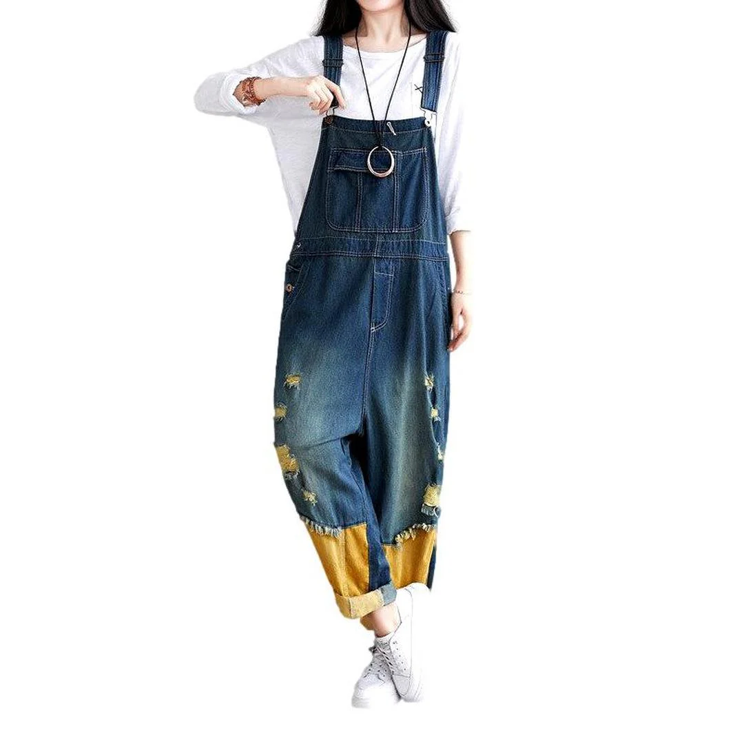 Yellow hem women's denim jumpsuit - Image 4