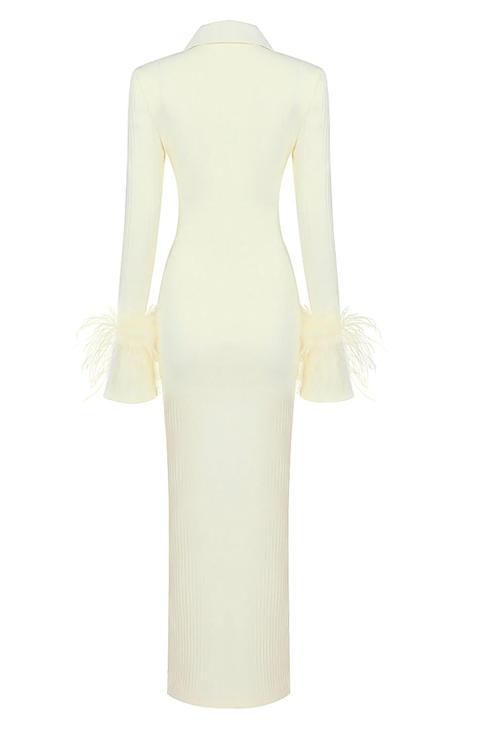 Yellow Long Sleeve STAnd COLLAR Feather Maxi Dress - Image 13