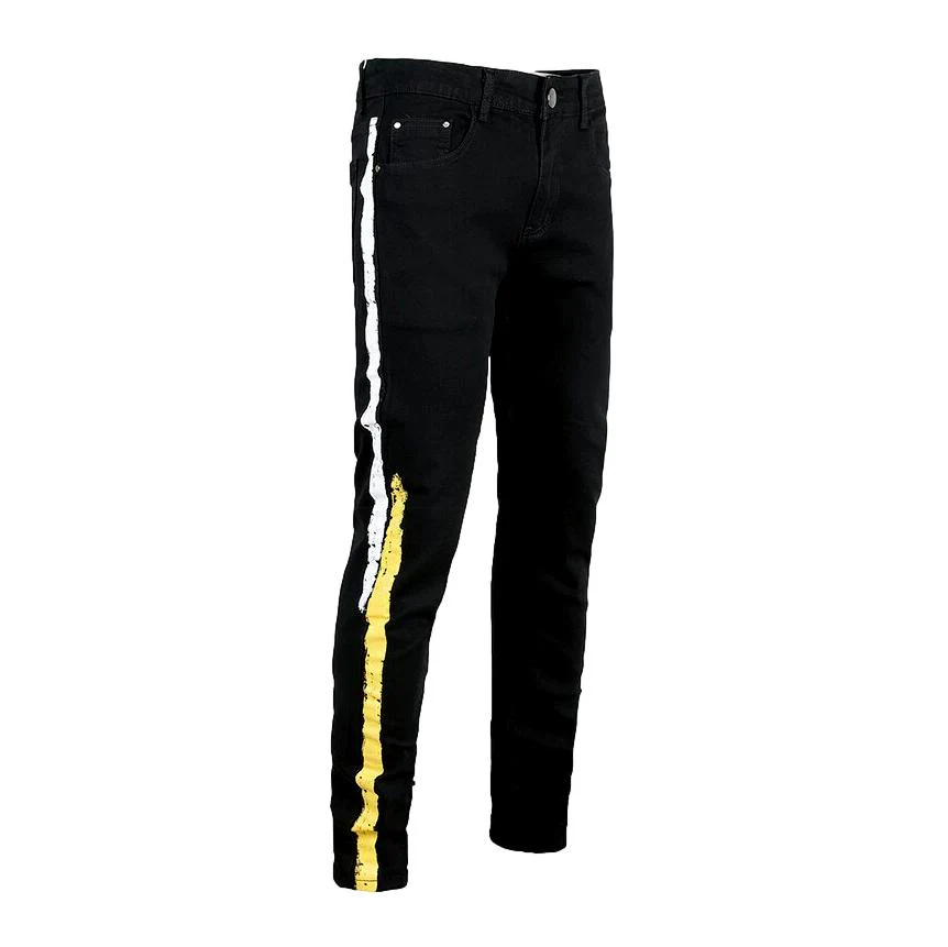 Yellow white bands men's jeans - Image 2