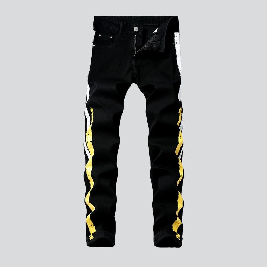 Yellow white bands men's jeans - Image 3