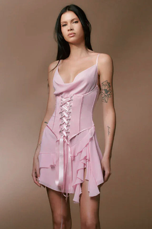 Yvonne Blush Ruffle Corset Mini Dress - Image 2