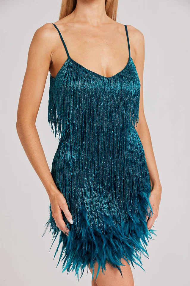 Yvonne Sequin Feather Cocktail Dress - Image 13