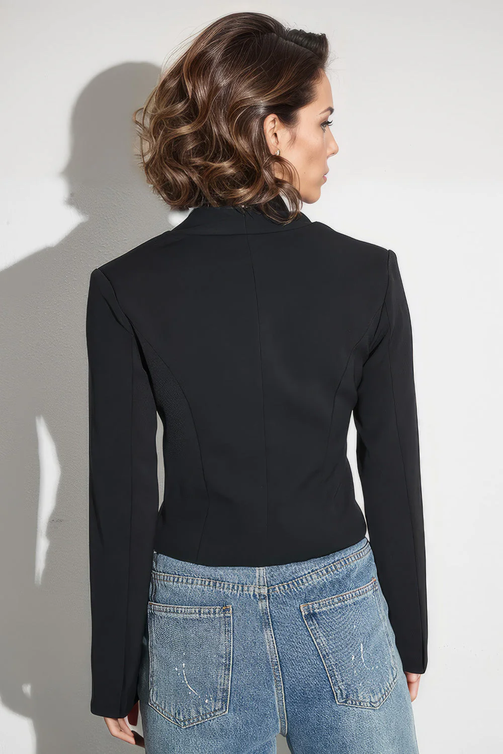 Zip-Up Cropped Jacket - Black - Image 2