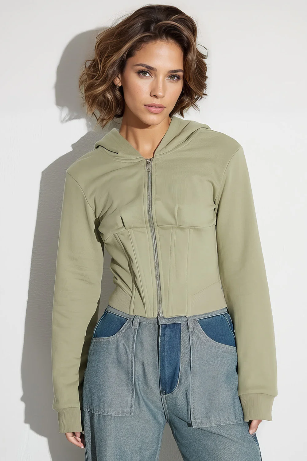 Zip-Up Sweatshirt with Straps - Green - Image 2